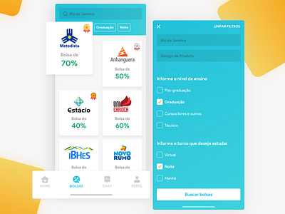 Quero Bolsa App Design college ecommerce education filter iphonex mobile search