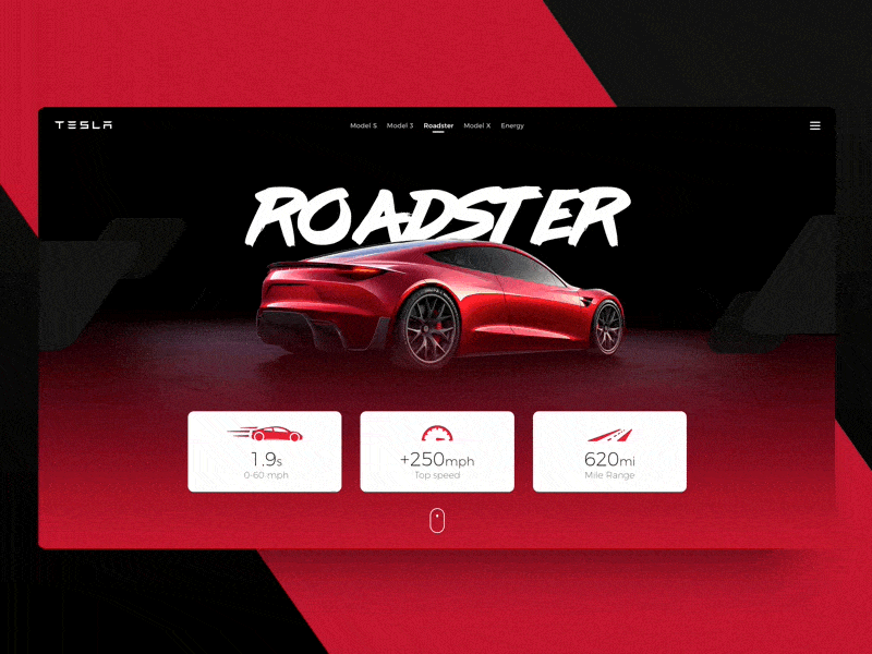 Tesla Roadster showcase page concept animated car concept interface principle red sketch tesla ui user experience user interface website