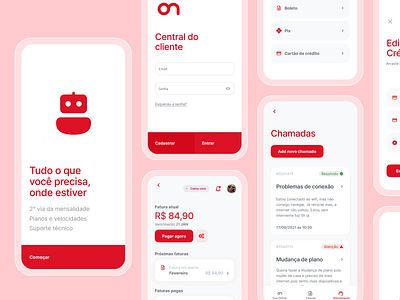 Mobile app for internet provider branding graphic design red ui