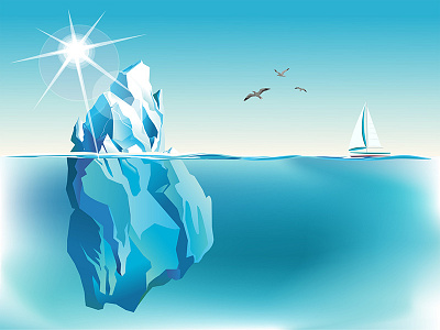 Seaside view with Iceberg and yacht. climate graphic design