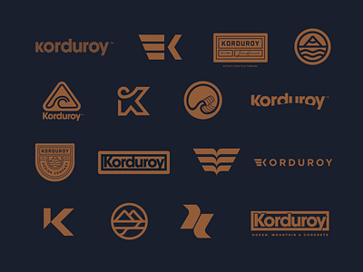 Korduroy Branding Exploration apparel badge bold brand branding clean design lockup logo logos minimal mountain ocean outdoor patch simple skiing snow surfing wave