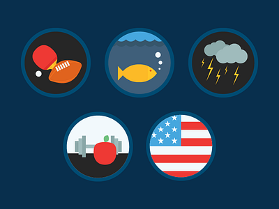 Badges 3 america fish football healthy icon lightning minimal ocean ping pong sports vetor