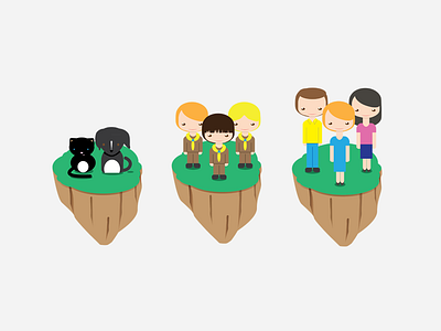 Standing on Islands floating illustration islands people pets