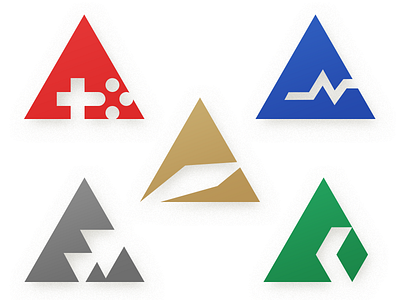 Family of Logos blue branding branding system gold green icon identity logo red silver