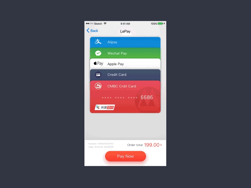 Animation for  payment interface