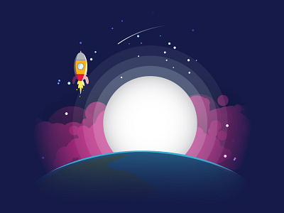 Fly to the Moon commision work earth flat design graphic design illustration moon rocket sky vector