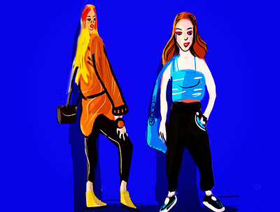 Girls talk. Friends. character design digital i girl graphic design hipster icon illustration logo millennium modern talk