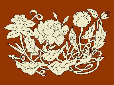 Doodle poppy, tulip, peony, daffodil with leaf Hand drawn flower