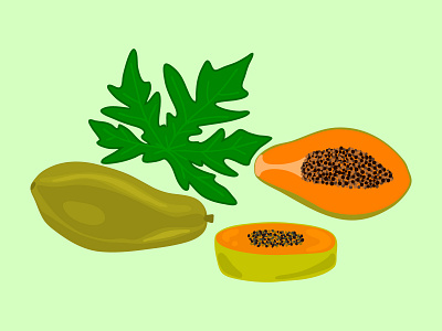 Papaya with leaf Sweet food vitamin