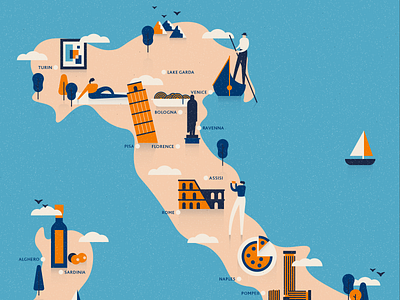 Explore Italy blog character editorial graphic illustration italian italy map rome texture travel vector venice