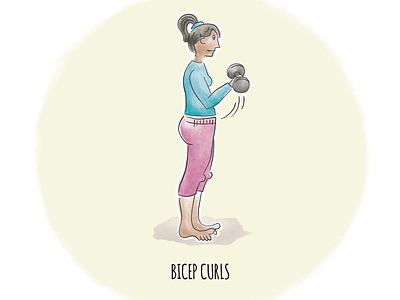 Bicep Curls character fitness illustration texture watercolor watercolour woman yoga