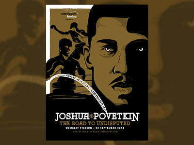 Joshua v Povetkin boxer boxing fight halftone illustration ink portrait poster screen print sport texture wembley