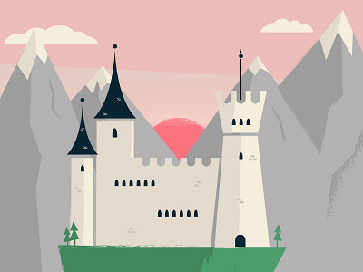 Castle castle fantasy flat medieval mountains sunrise vector