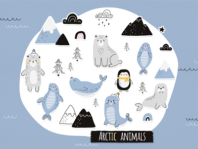 Arctic animals animals arctic arctic animals baby baby clipart bear christmas clipart design illustration kids nordic penguin polar seal vector