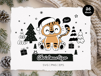 Christmas tiger animals baby baby animals christmas clipart cute design illustration kids tiger vector