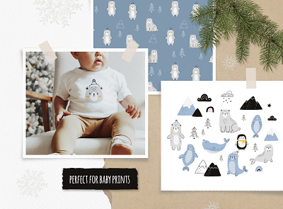 Arctic animals. Graphic collection baby christmas clipart design illustration kids vector