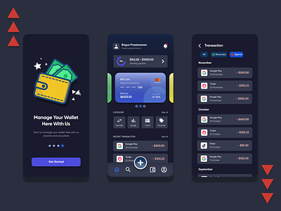 Dark Theme E-Wallet app balance dark dark theme design e wallet exploration figma mobile mobile design mockup theme ui wallet