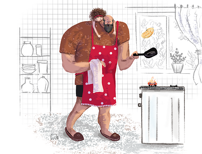 Good big daddy big man child childrens illustration cooking dad daddy daughters family hand drawing illustration kitchen procreate