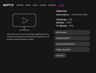 MATV : Setting Page adobe xd android app design figma graphic design matv app mobile app music app setting page tv app ui ux design uiux video app web design