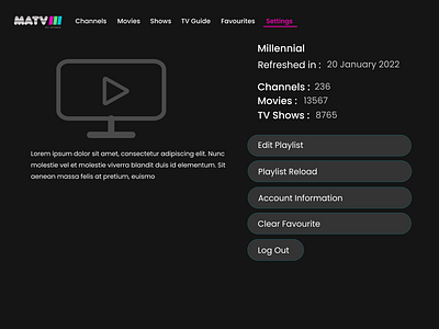 MATV : Setting Page adobe xd android app design figma graphic design matv app mobile app music app setting page tv app ui ux design uiux video app web design