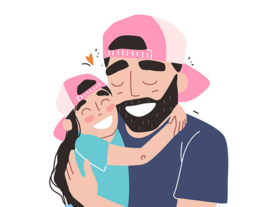 Daughter hugs dad and smiling. Cute vector illustration.