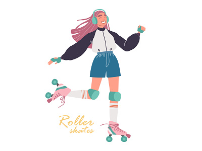 Roller skates active casual characters drive girl graphic design illustration muvie quads retro roller cranks roller skates vector