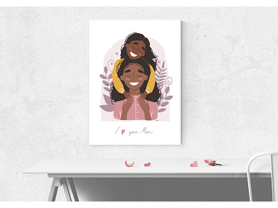 I Love You MOM african american black family card characters family graphic design happy illustration mother and daughter mothers day