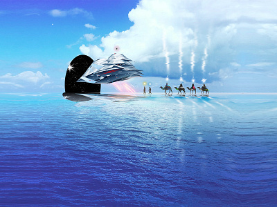 CARAVAN II art artcollage artdesign blue caravan collage design designer digital art collage digital artist digitalart fantastic future graphic design illustration neoart photoart postart poster sea