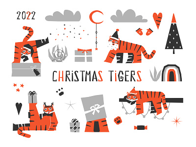 Christmas tigers asian character chinesenewyear christmas clipart graphic design newyear tiger vector