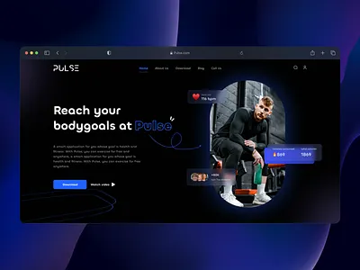 PULSE - Sport hero section cardio dark darktheme design exercise fitnes gym health healthy hero herosection landing landingpage muscle popular sport ui workout yoga