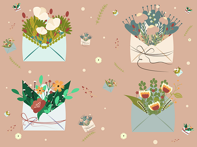 Illustrations of envelopes with flowers