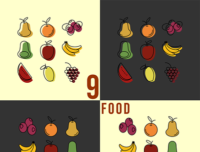 9 one line icons of fruit for app app branding design graphic design icon illustration logo typography ui ux vector