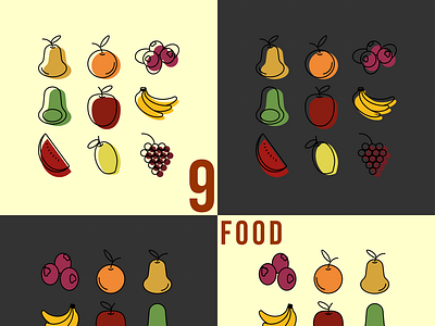 9 one line icons of fruit for app