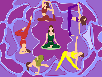 Illustration with yoga girls for yoga centre