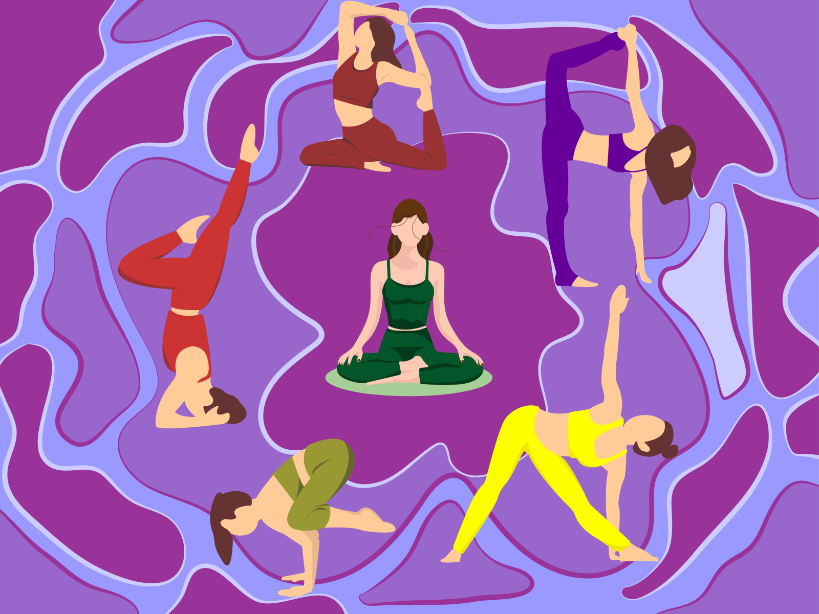 Illustration with yoga girls for yoga centre by Anhelina Braha on Dribbble