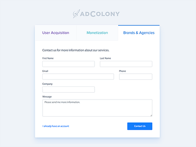 AdColony - Registration bootstrap form landing register sign up tab ui ux