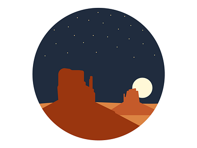 Monument circle desert flat icon illustration landscape night simple
