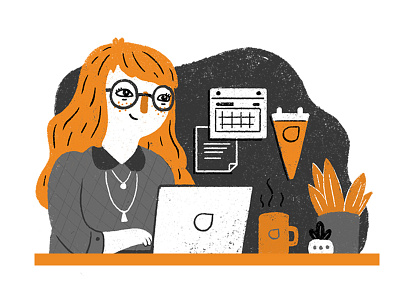 Desk Worker White Paper Illustration desk illustration millennial redhead succession planning texture workspace