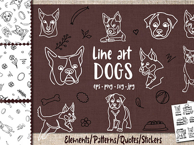 Dog SVG Bundle, Dog Pattern Line Art with Stickers