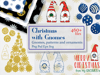Christmas Gnome with ornaments and Patterns wrapping paper