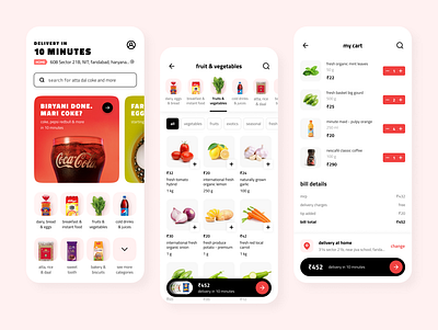 grocery app android app card clean delivery design grocery illustration minimal mobile ui ux