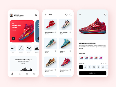 shoe app app screen card clean design figma minimal nike product detail product listing shoe ui ux