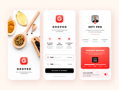 grocery membership android app card clean grocery ios membership minimal mobile plan ui ux