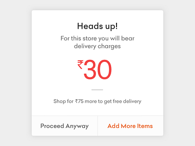 Heads up! card charges clean delivery dialogue minimal popup typography ui ux