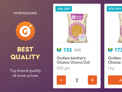 Grofers - Top brand quality at lower prices android bachat card cart categories clean delivery design ecommerce grocery grofers logo minimal shop typography ui ux ux ui