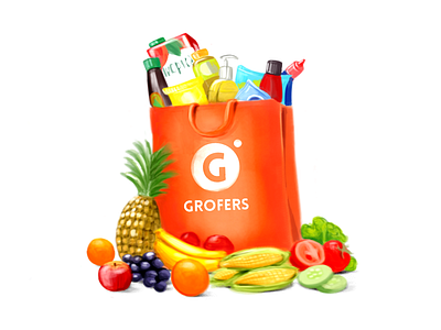 Grofers - Grocery Bag android bachat branding card cart categories clean delivery design ecommerce grocery grofers icon illustration logo minimal orange shop ui ux