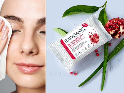 RAWGANIC Age-defying facial wipe packaging update branding face wipes facial wipes pack design pack redesign packaging rebrand