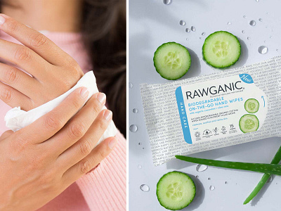 RAWGANIC On-the-go biodegradable hand wipe packaging design branding graphic design pack design packaging