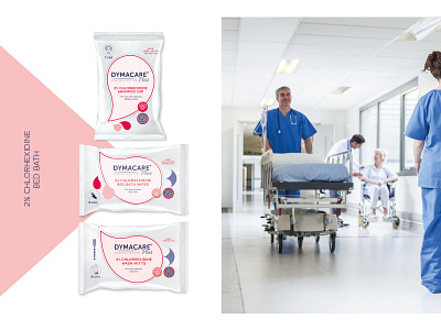 Dymacare rebrand - 2% Chlorhexidine Bed Bath range redesign bed bath branding chlorhexidine dymacare graphic design healthcare hospital care medical packaging rebrand wet wipes