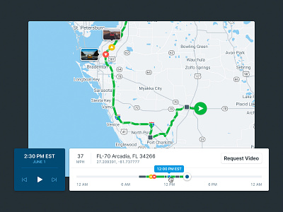 Trip Replay + Video Recall for Fleet Managers interactive map scrub trips